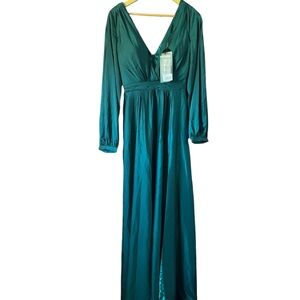 Cinderella Divine 7475 Long Sleeve Satin Dress - Emerald